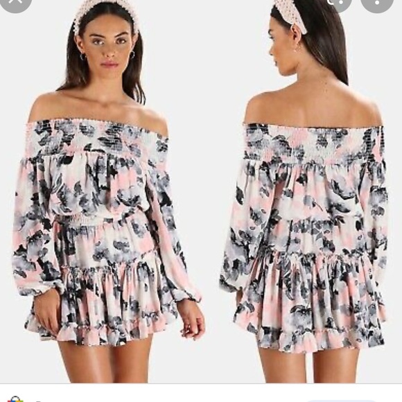 MISA freesia off shoulder dress in watercolor floral - Picture 3 of 5